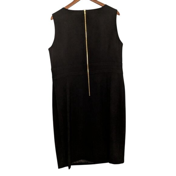 Calvin Klein Womens 16W Sleeveless Black Sheath Dress Gold Zipper Belt Accent - Picture 3 of 12